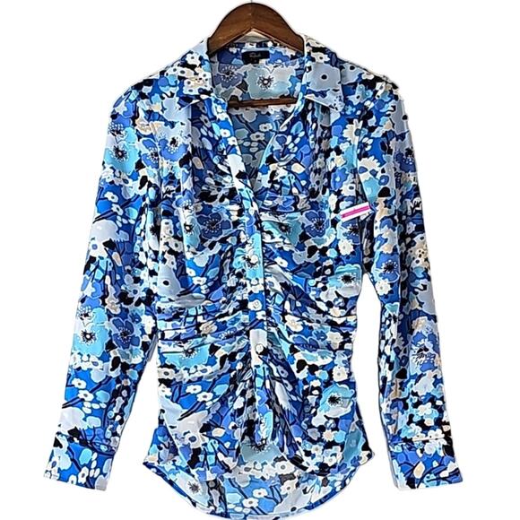 Rails Tops - Rails NWOT Lisa Womens Sz S Blue Floral Y2K Feminine Ruching Flattering Top
